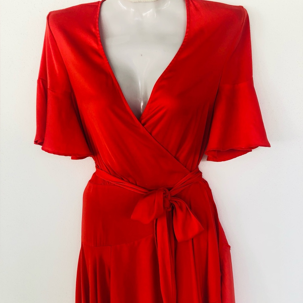 Maje Coral Wrap High-Low Midi Dress with Tie Waist. Size 1 ( S ) - Picture 3 of 12